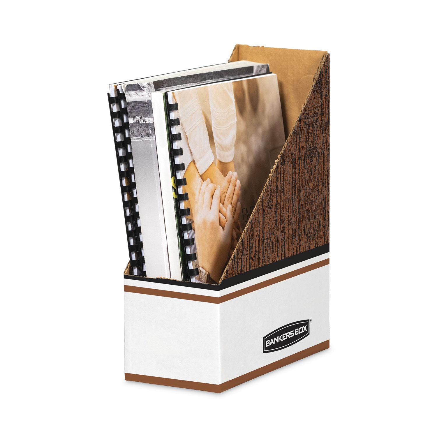 Corrugated Cardboard Magazine File, 4 x 9 x 11.5, Wood Grain, 12/Carton - 