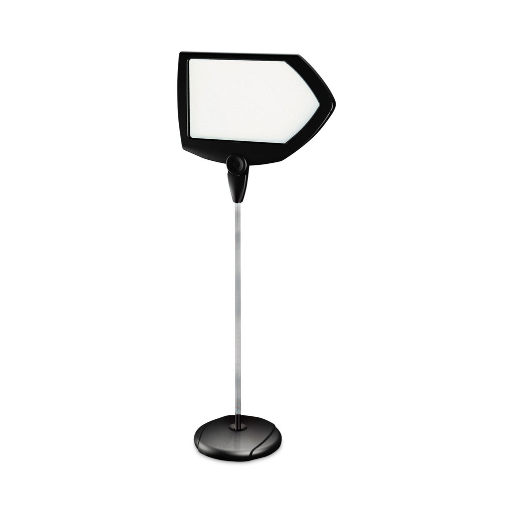 Floor Stand Sign Holder, Arrow, 25 x 17, 63" High, White Surface, Black Steel Frame - 