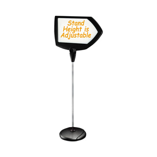 Floor Stand Sign Holder, Arrow, 25 x 17, 63" High, White Surface, Black Steel Frame - 