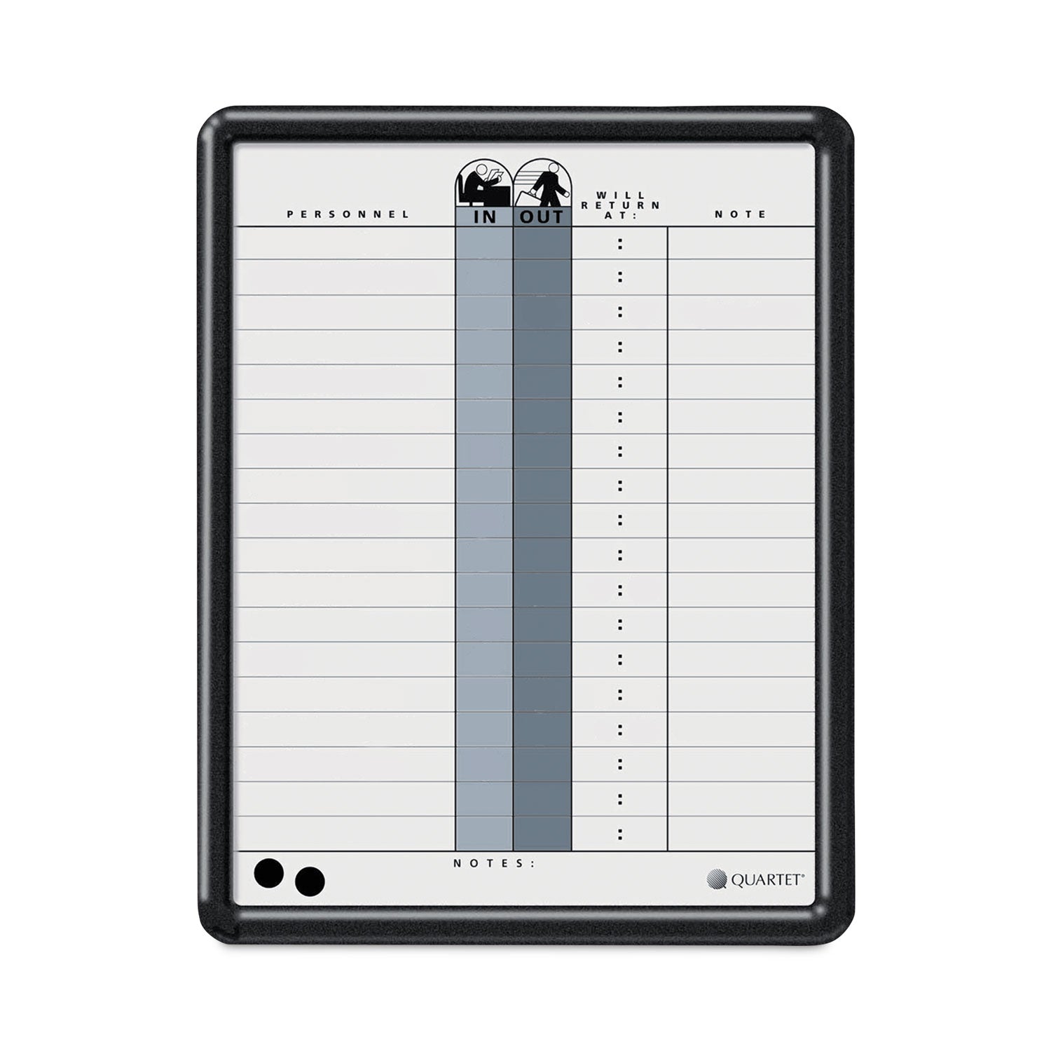 Employee In/Out Board, 11 x 14, Porcelain White/Gray Surface, Black Plastic Frame - 