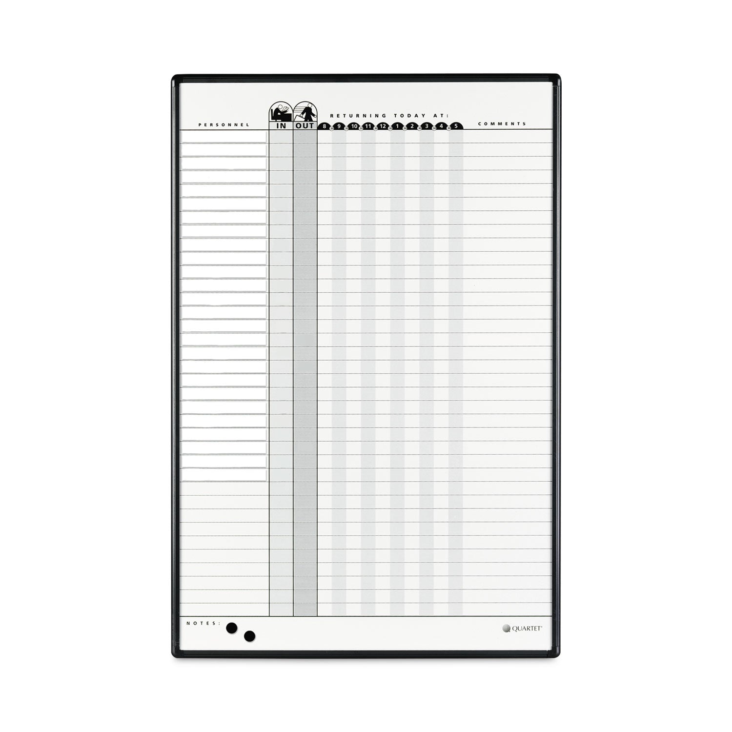 Employee In/Out Board System, Up to 36 Employees, 24 x 36, Porcelain White/Gray Surface, Black Aluminum Frame - 
