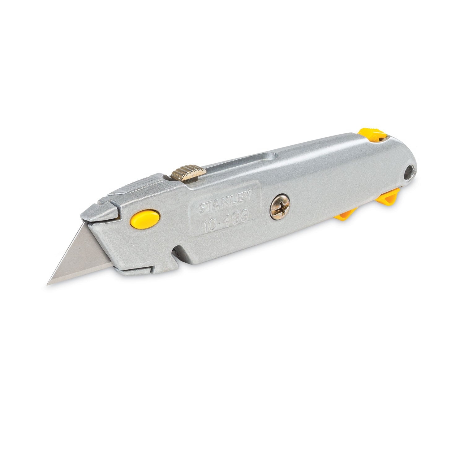 Quick-Change Utility Knife with Twine Cutter and (3) Retractable Blades, 6" Metal Handle, Gray - 