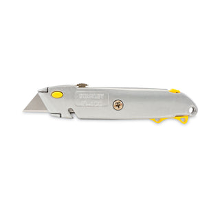 Quick-Change Utility Knife with Twine Cutter and (3) Retractable Blades, 6" Metal Handle, Gray - 