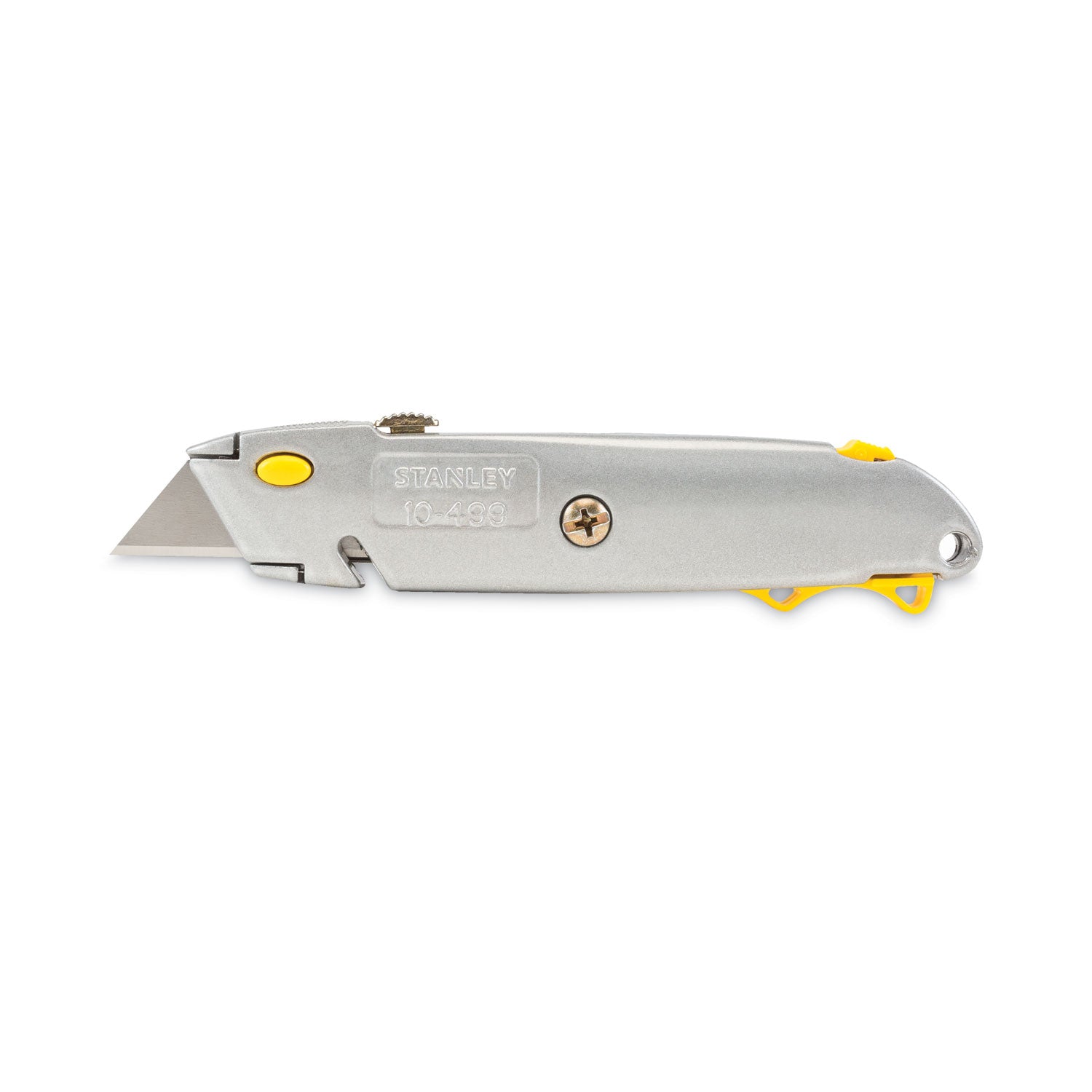 Quick-Change Utility Knife with Twine Cutter and (3) Retractable Blades, 6" Metal Handle, Gray - 