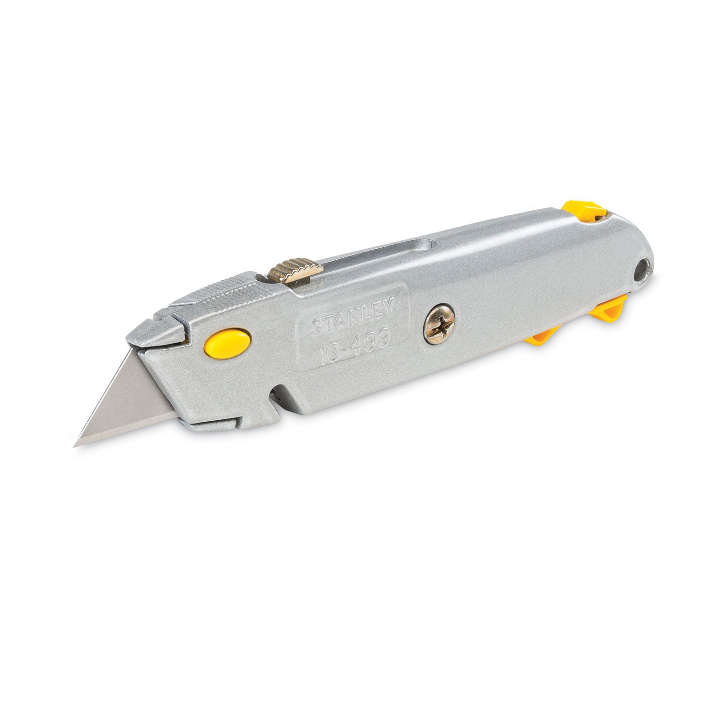 Quick-Change Utility Knife with Twine Cutter and (3) Retractable Blades, 6" Metal Handle, Gray, 6/Box - 