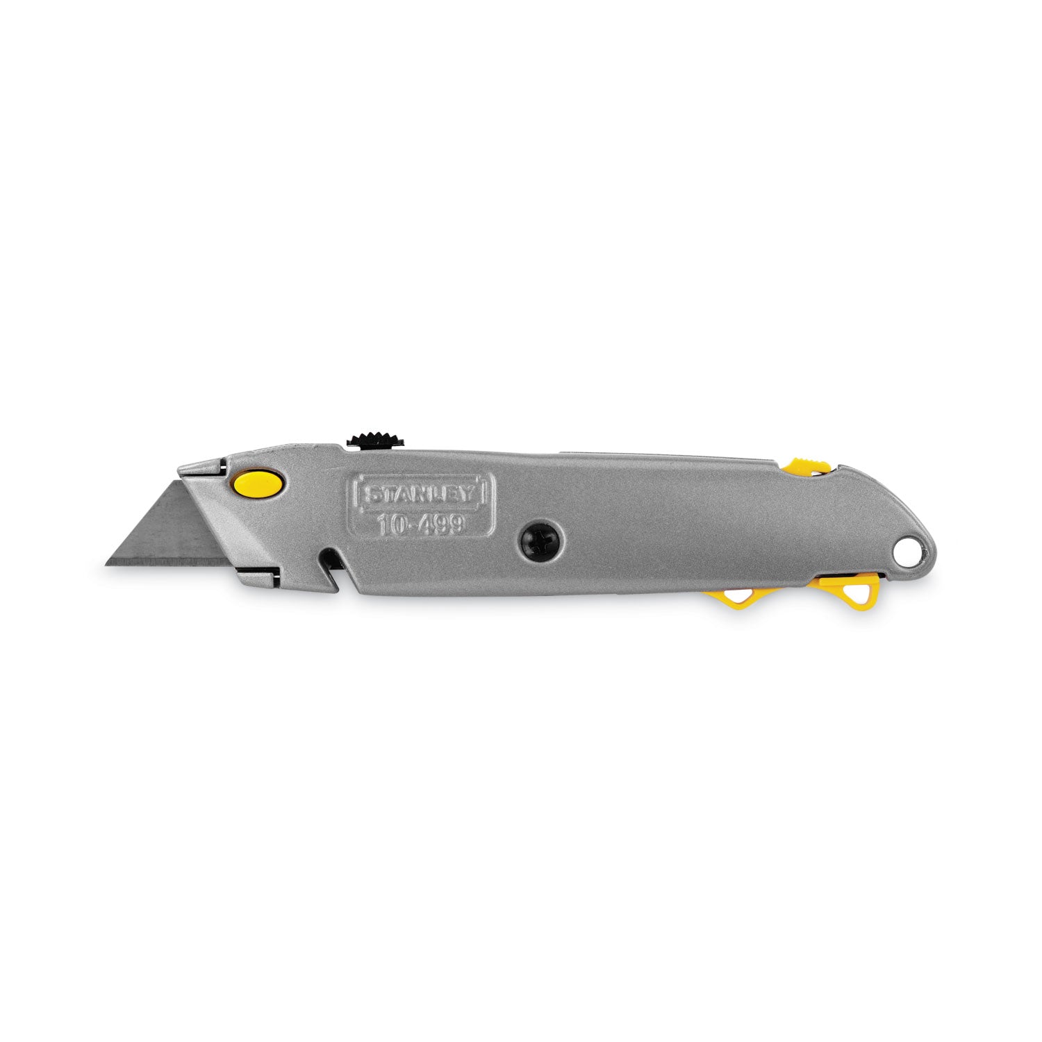 Quick-Change Utility Knife with Twine Cutter and (3) Retractable Blades, 6" Metal Handle, Gray - 