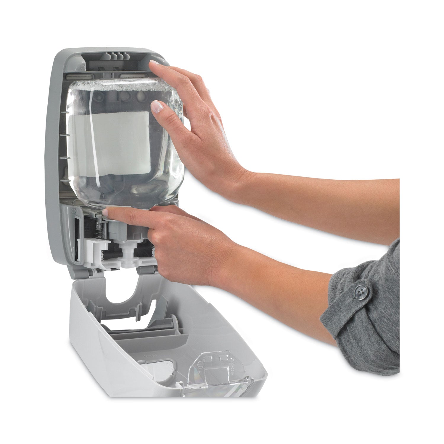 Provon FMX-12 Foam Soap Dispenser - Manual - 1.32 quart Capacity - Key Lock, Soft Push, Wall Mountable - Dove Gray - 6 / Carton - 3