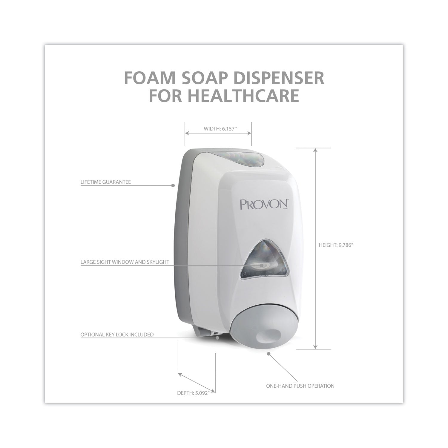 Provon FMX-12 Foam Soap Dispenser - Manual - 1.32 quart Capacity - Key Lock, Soft Push, Wall Mountable - Dove Gray - 6 / Carton - 5