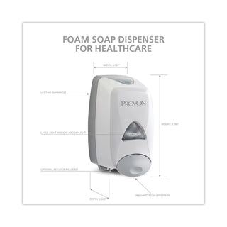 Provon FMX-12 Foam Soap Dispenser - Manual - 1.32 quart Capacity - Key Lock, Soft Push, Wall Mountable - Dove Gray - 6 / Carton - 5