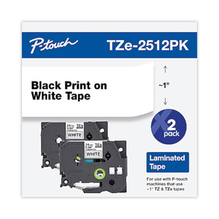 TZe Standard Adhesive Laminated Labeling Tape, 0.94" x 26.2 ft, Black on White, 2/Pack