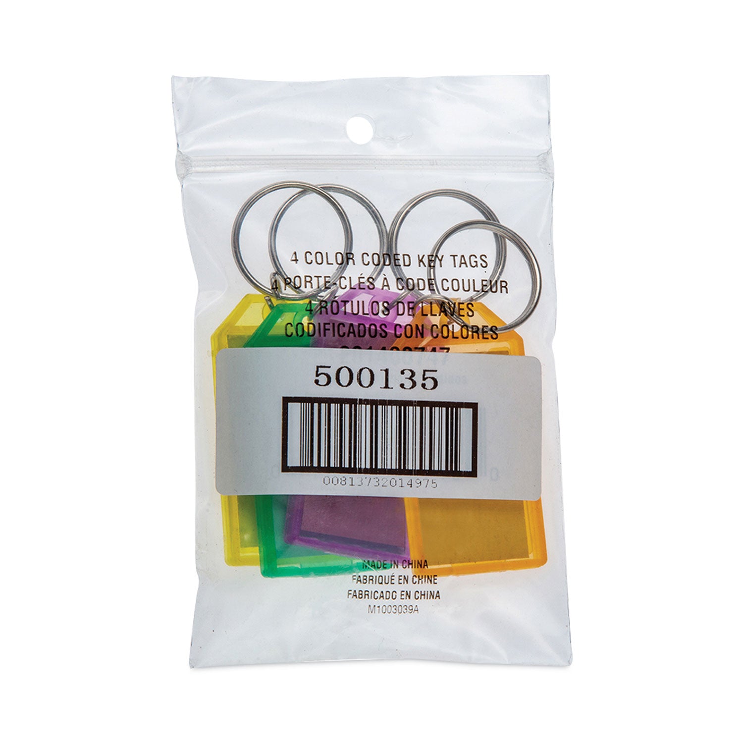 key-tags-metal-plastic-green-orange-purple-yellow-4-pack_cnk500135 - 1