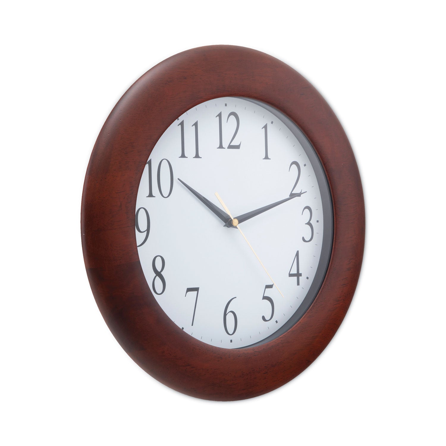 Round Wood Wall Clock, 12.75" Overall Diameter, Cherry Case, 1 AA (sold separately) - 