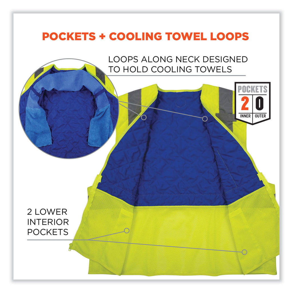 Chill-Its 6668 Class 2 Hi-Vis Safety Cooling Vest, Polymer, X-Large, Lime, Ships in 1-3 Business Days