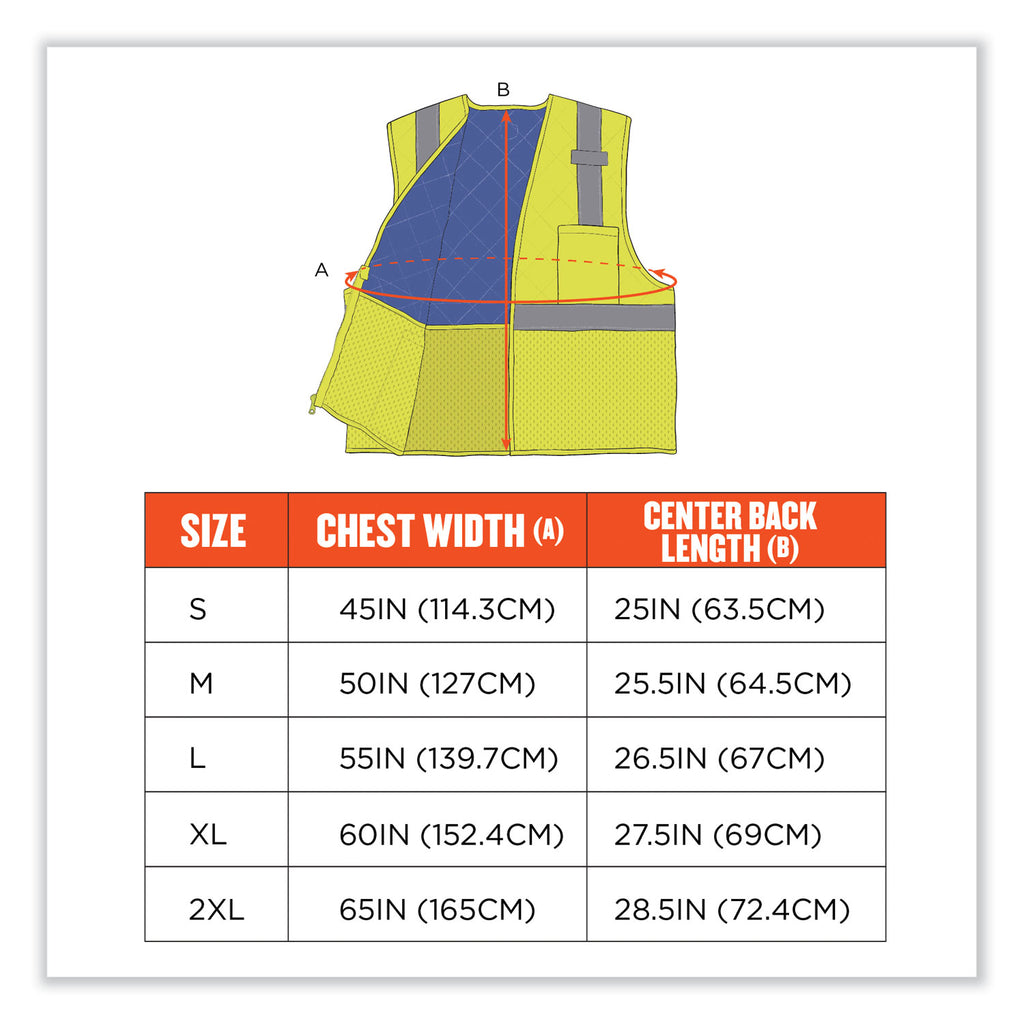 Chill-Its 6668 Class 2 Hi-Vis Safety Cooling Vest, Polymer, X-Large, Lime, Ships in 1-3 Business Days