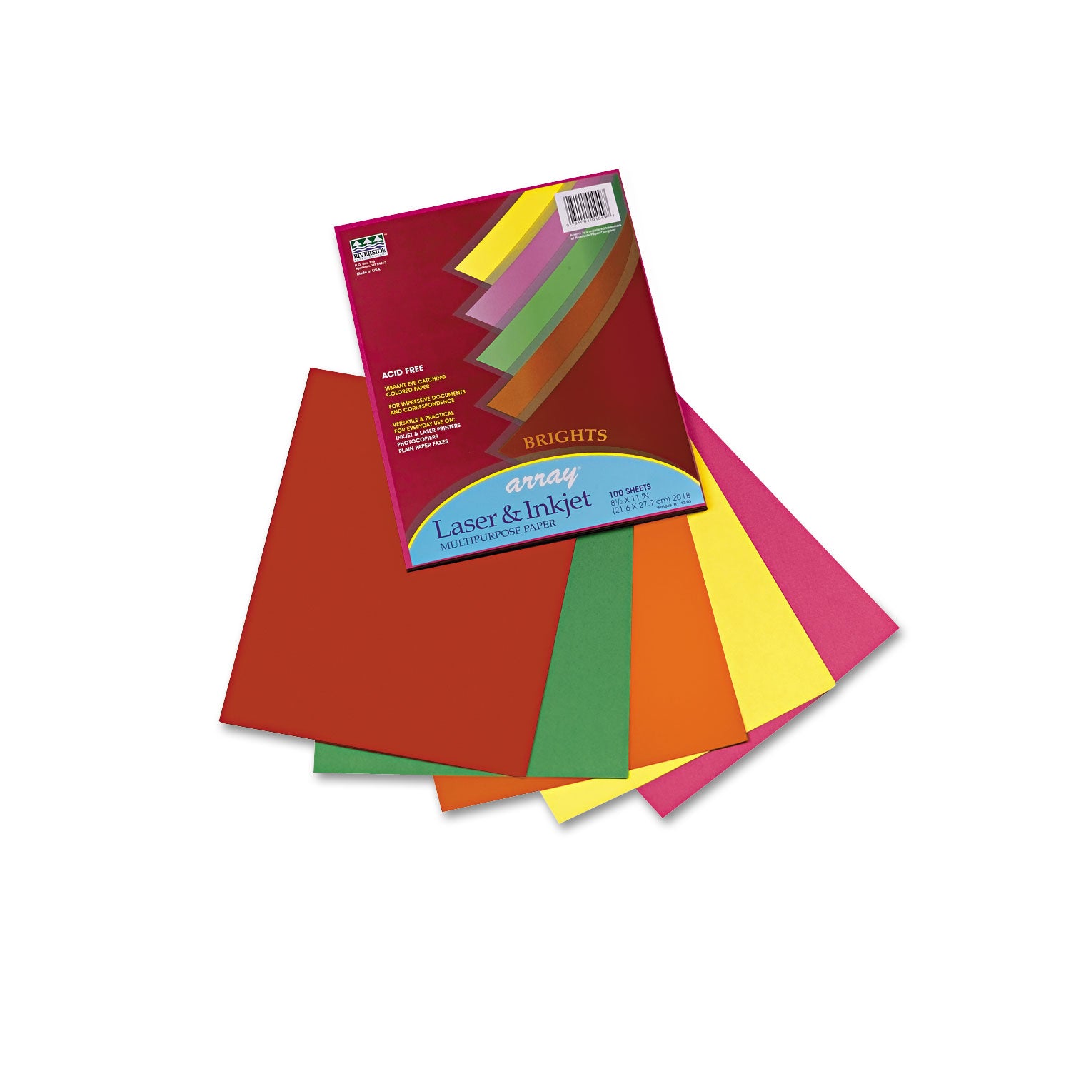 Array Colored Bond Paper, 20 lb Bond Weight, 8.5 x 11, Assorted Bright Colors, 100/Pack - 