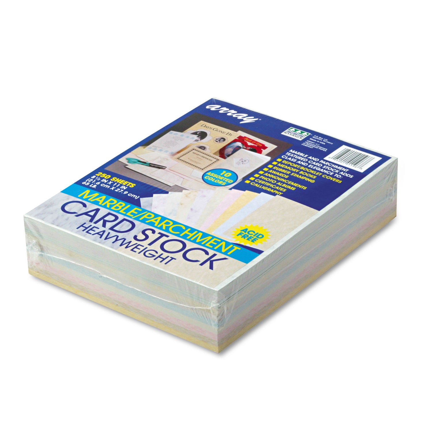Array Card Stock, 65 lb Cover Weight, 8.5 x 11, Assorted, 250/Pack - 