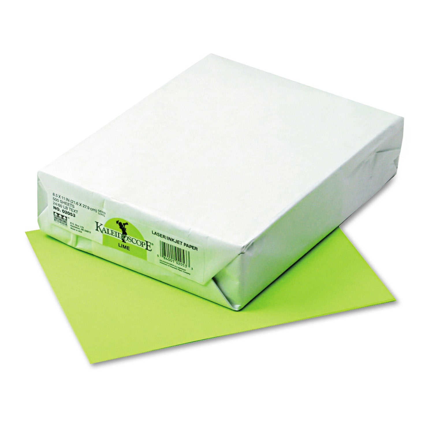 Kaleidoscope Multipurpose Colored Paper, 24 lb Bond Weight, 8.5 x 11, Lime, 500/Ream - 