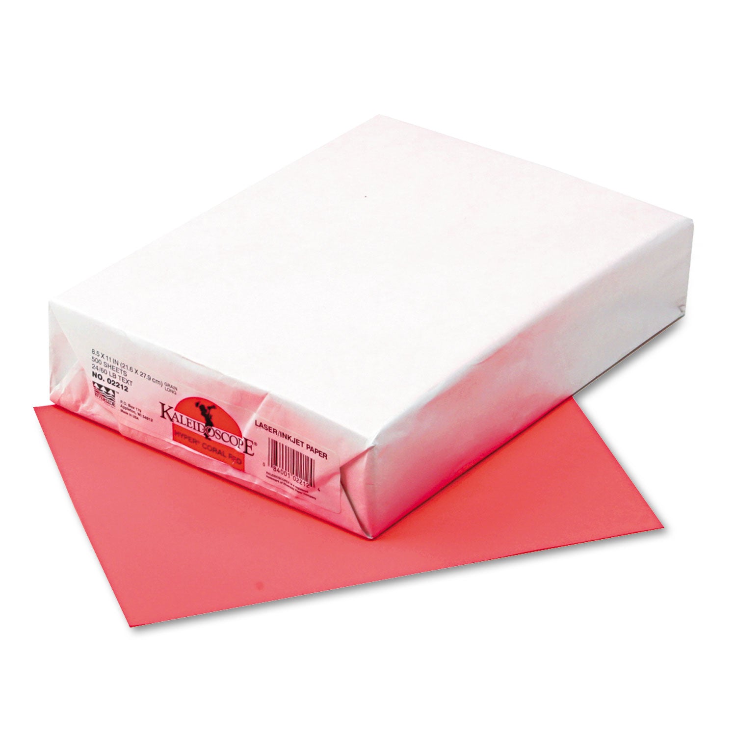 Kaleidoscope Multipurpose Paper, 24 lb Bond Weight, 8.5 x 11, Hyper Coral Red, 500/Ream - 