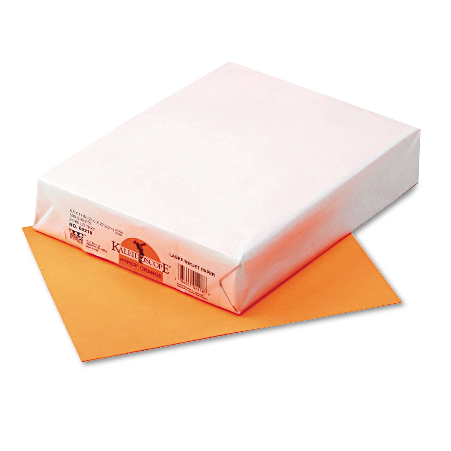 Kaleidoscope Multipurpose Colored Paper, 24 lb Bond Weight, 8.5 x 11, Hyper Orange, 500/Ream - 