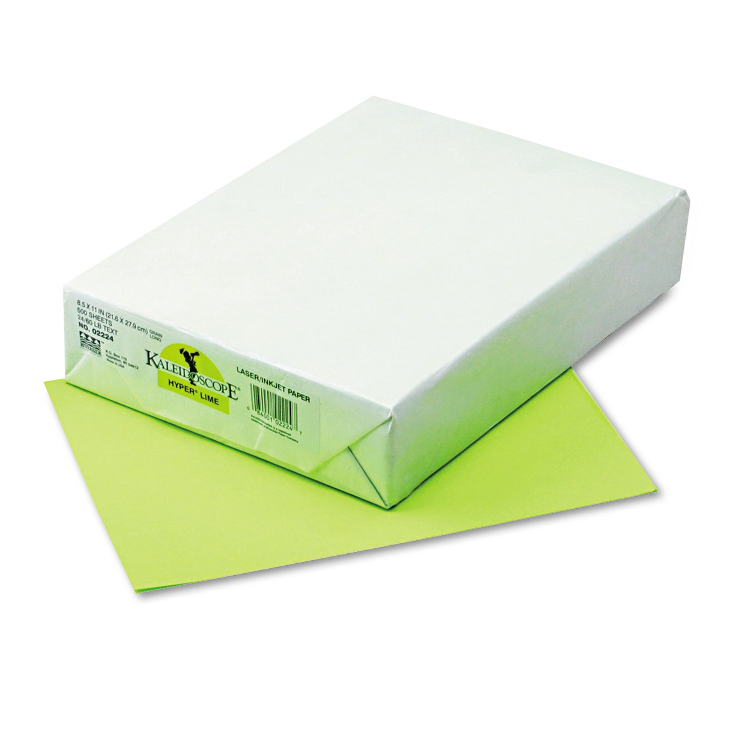 Kaleidoscope Multipurpose Colored Paper, 24 lb Bond Weight, 8.5 x 11, Hyper Lime, 500/Ream - 