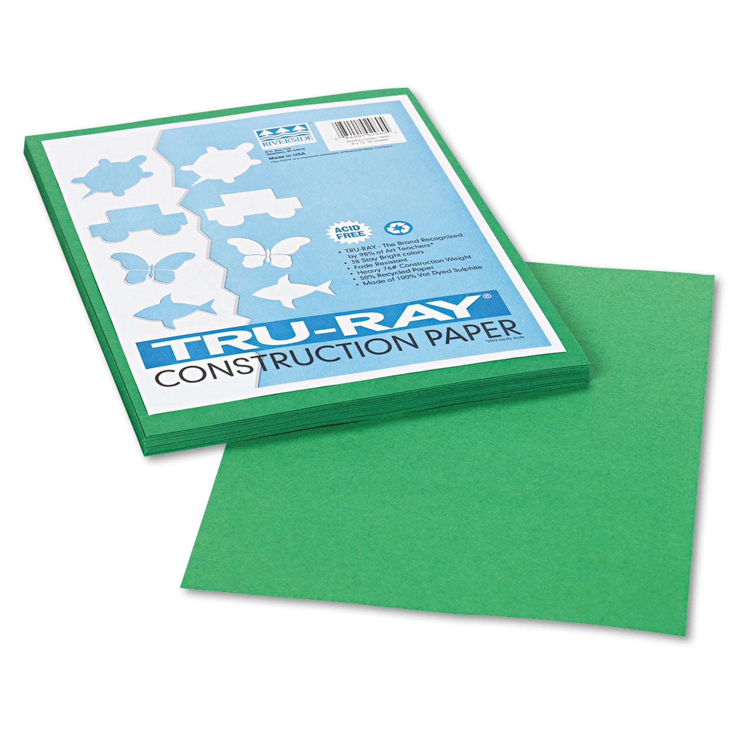 Tru-Ray Construction Paper, 76 lb Text Weight, 9 x 12, Holiday Green, 50/Pack - 