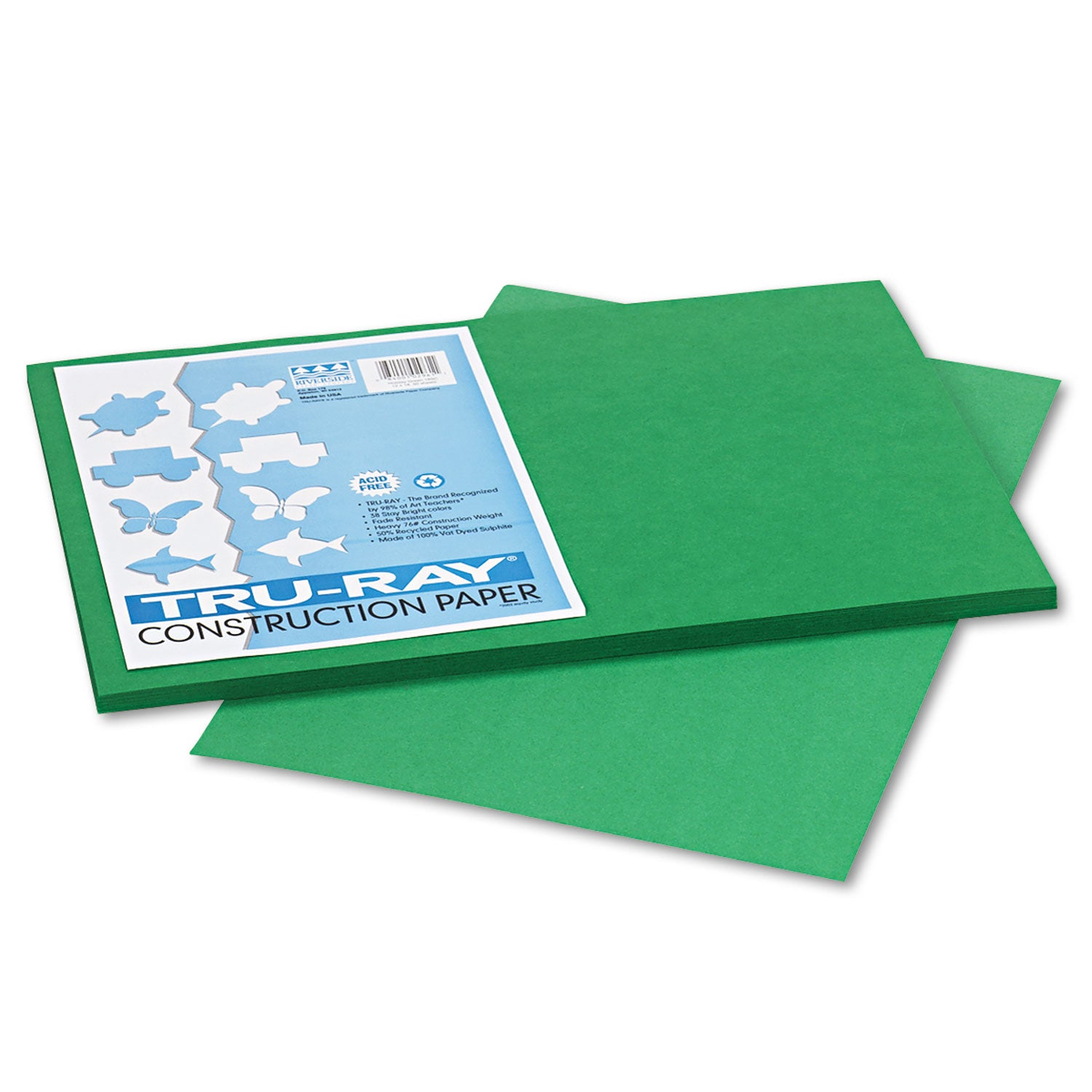 Tru-Ray Construction Paper, 76 lb Text Weight, 12 x 18, Holiday Green, 50/Pack - 
