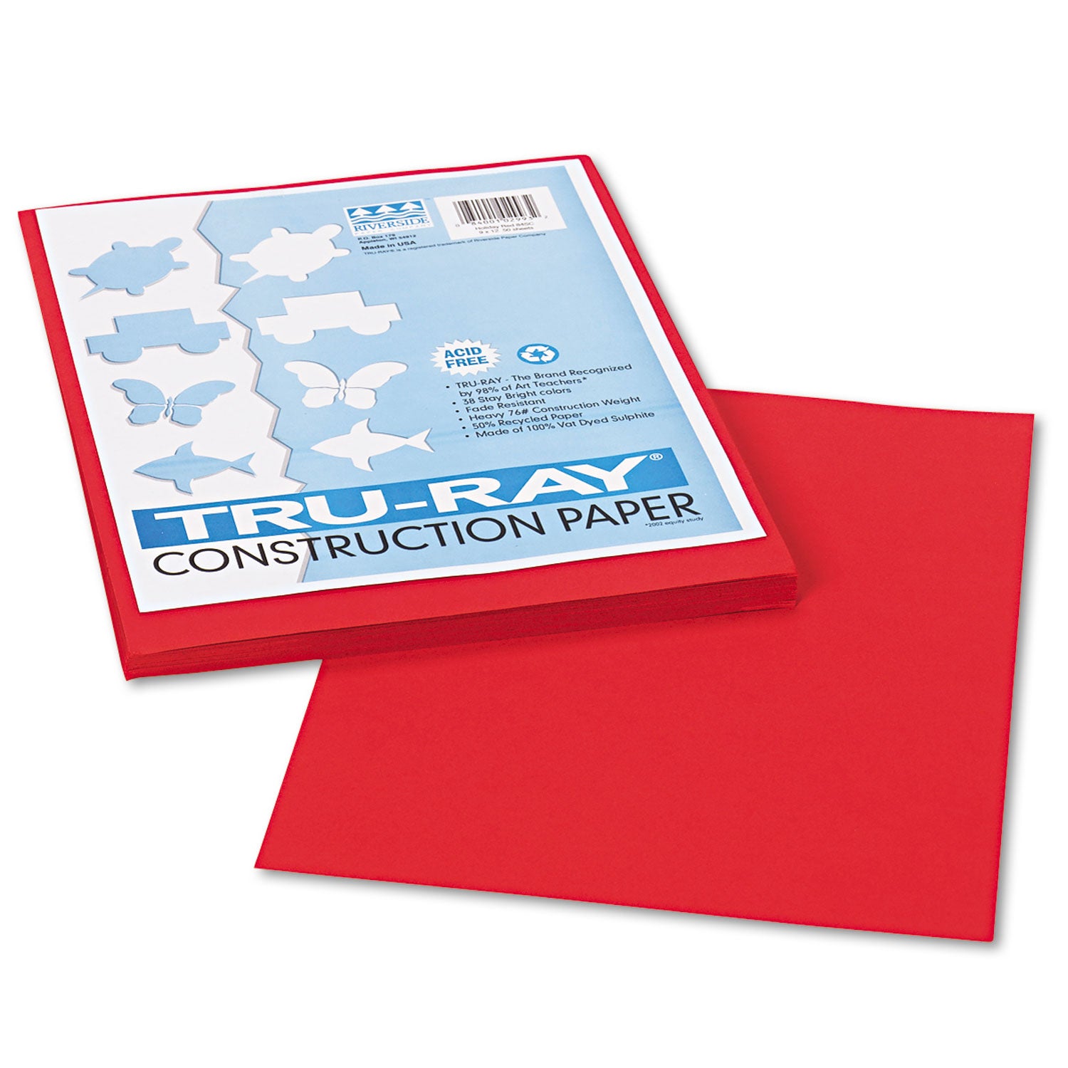 Tru-Ray Construction Paper, 76 lb Text Weight, 9 x 12, Holiday Red, 50/Pack - 