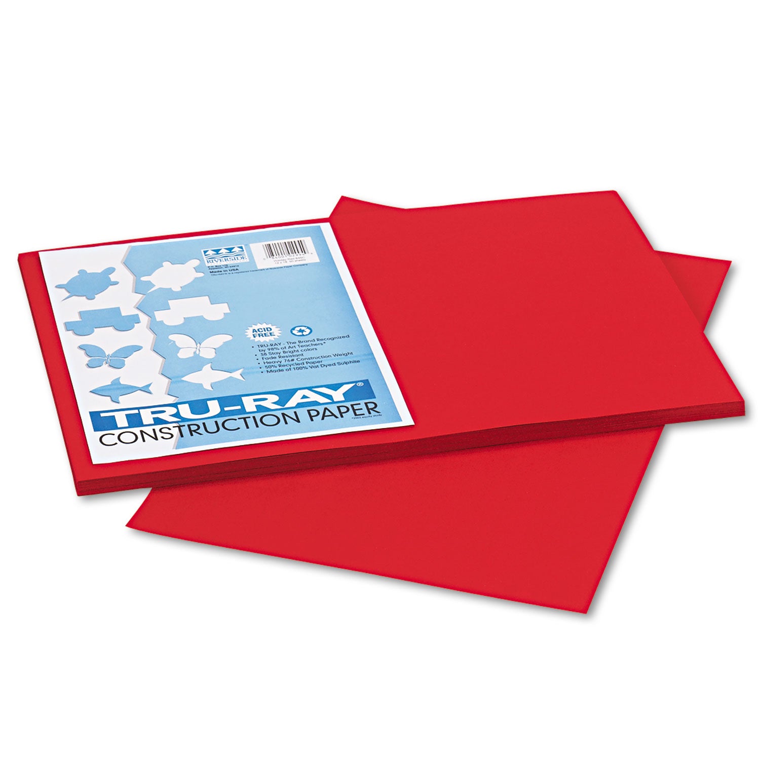 Tru-Ray Construction Paper, 76 lb Text Weight, 12 x 18, Holiday Red, 50/Pack - 