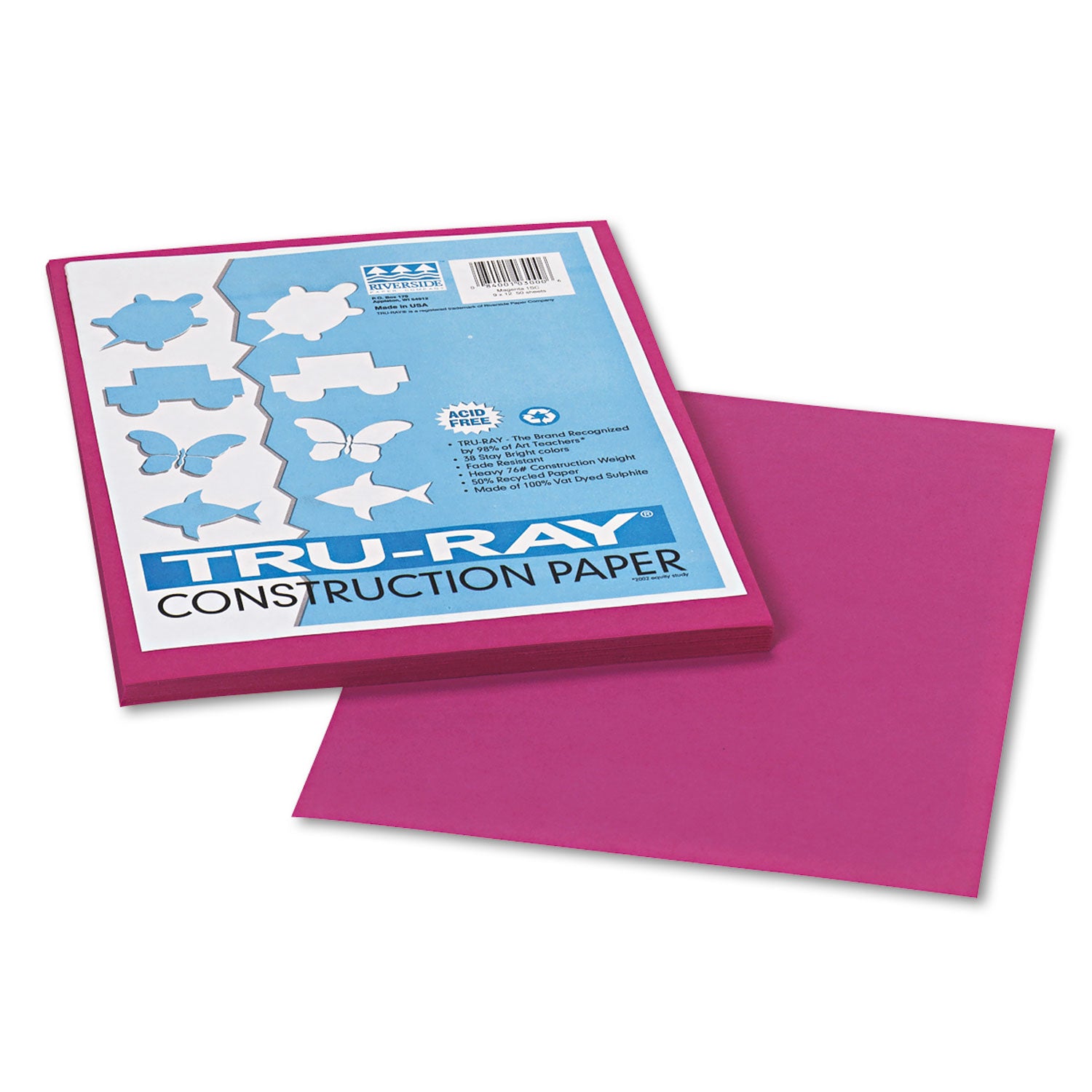 Tru-Ray Construction Paper, 76 lb Text Weight, 9 x 12, Magenta, 50/Pack - 