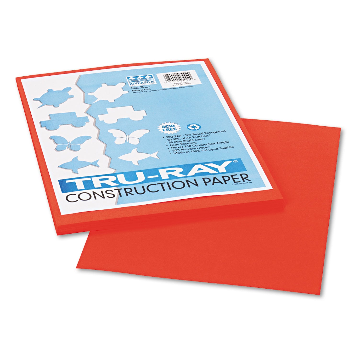 Tru-Ray Construction Paper, 76 lb Text Weight, 9 x 12, Orange, 50/Pack - 