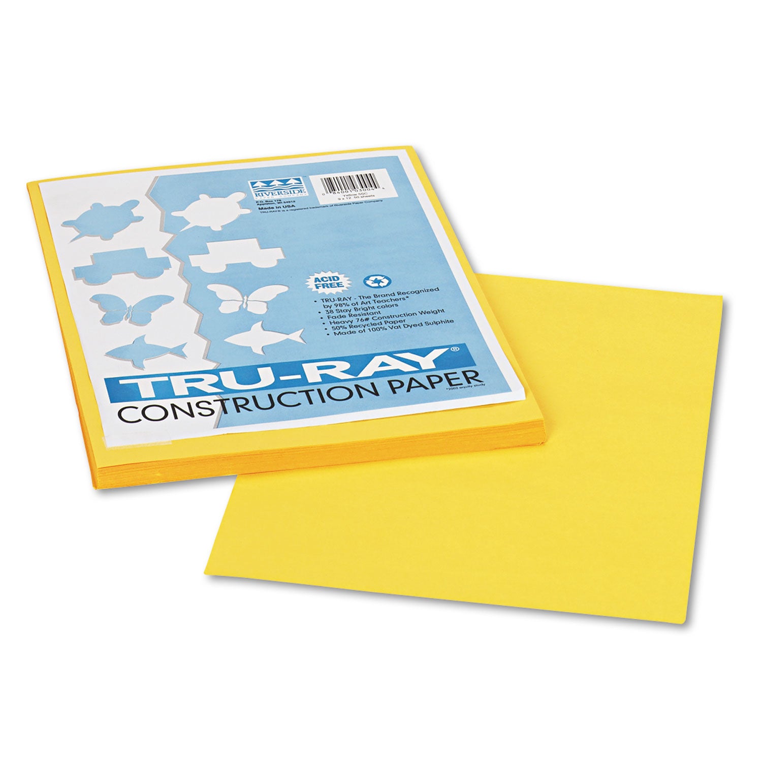 Tru-Ray Construction Paper, 76 lb Text Weight, 9 x 12, Yellow, 50/Pack - 