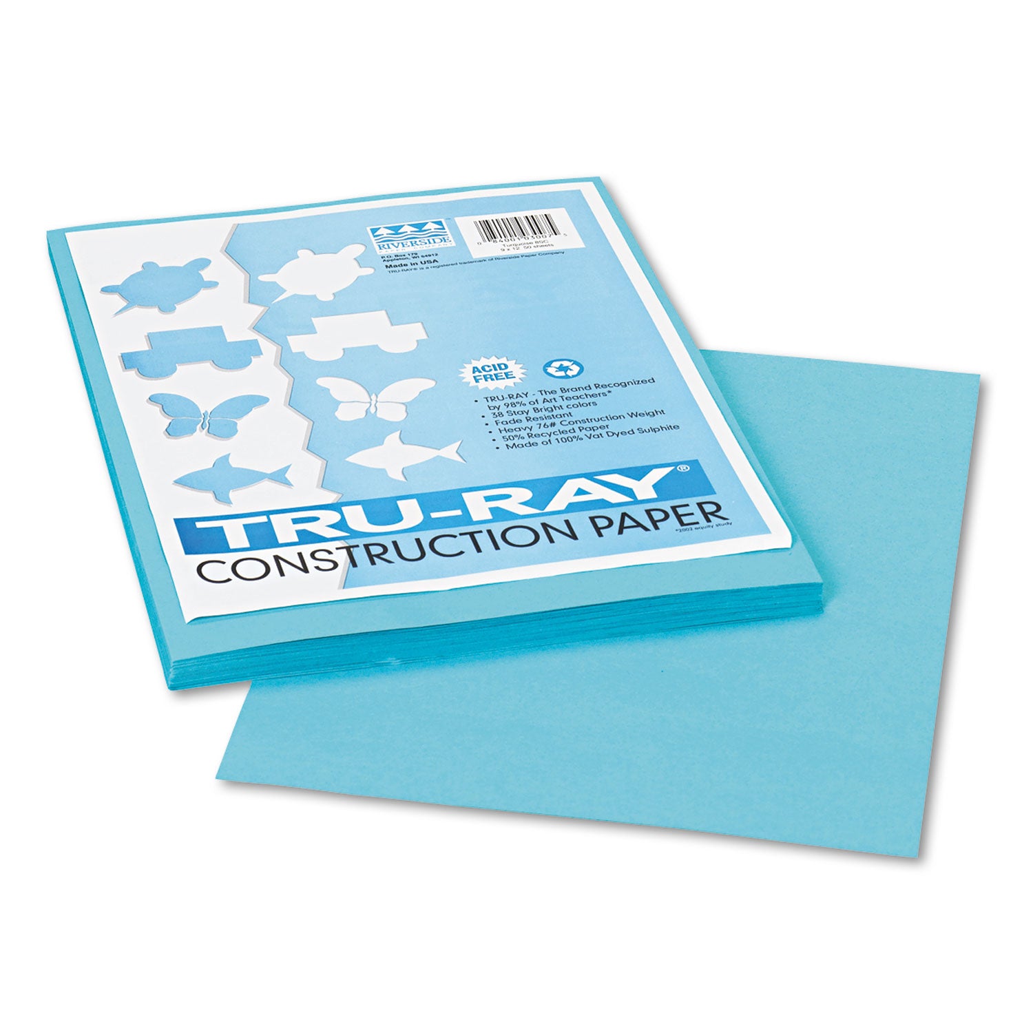 Tru-Ray Construction Paper - 12"Width x 9"Length - 76 lb Basis Weight - 50 / Pack - Turquoise - Sulphite