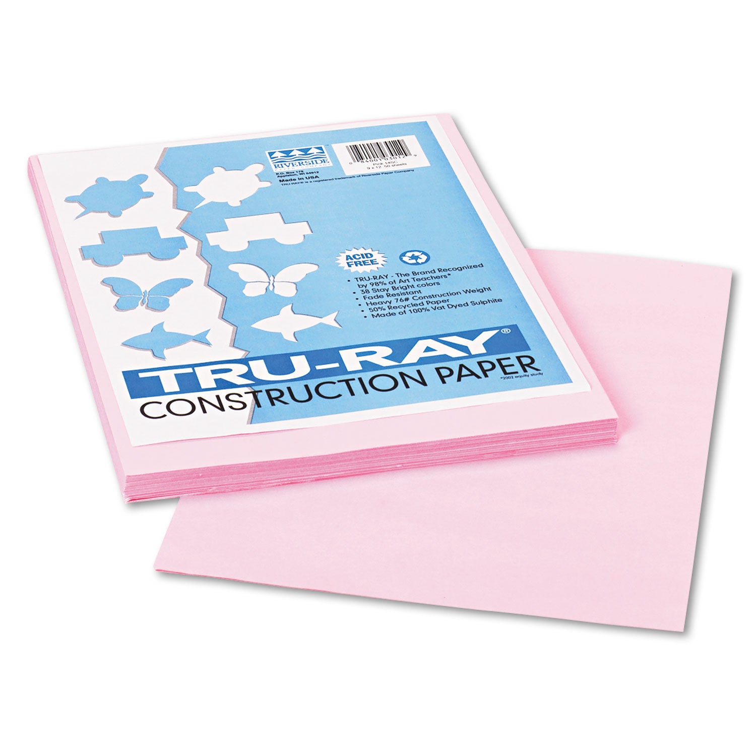 Tru-Ray Construction Paper, 76 lb Text Weight, 9 x 12, Pink, 50/Pack - 