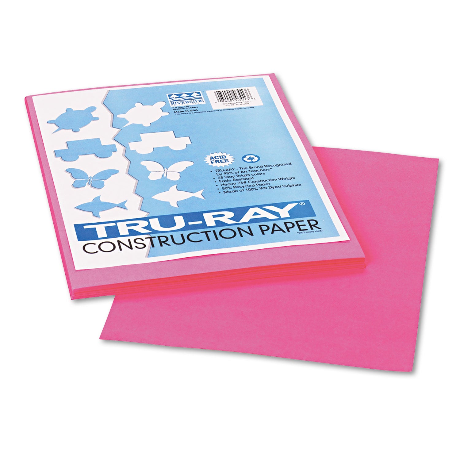 Tru-Ray Construction Paper, 76 lb Text Weight, 9 x 12, Shocking Pink, 50/Pack - 