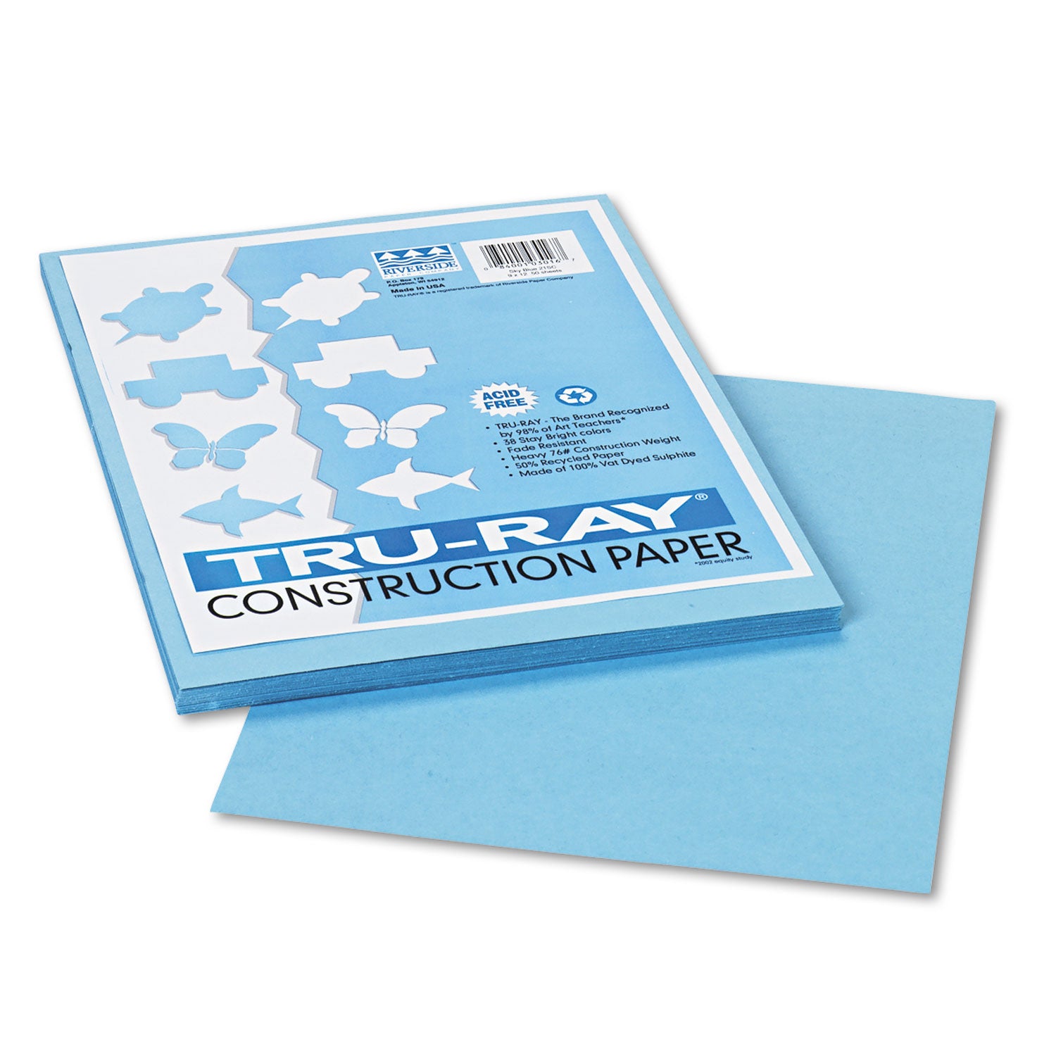 Tru-Ray Construction Paper, 76 lb Text Weight, 9 x 12, Sky Blue, 50/Pack - 