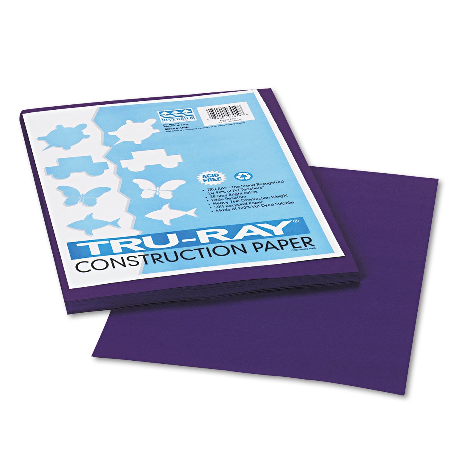 Tru-Ray Construction Paper, 76 lb Text Weight, 9 x 12, Purple, 50/Pack - 