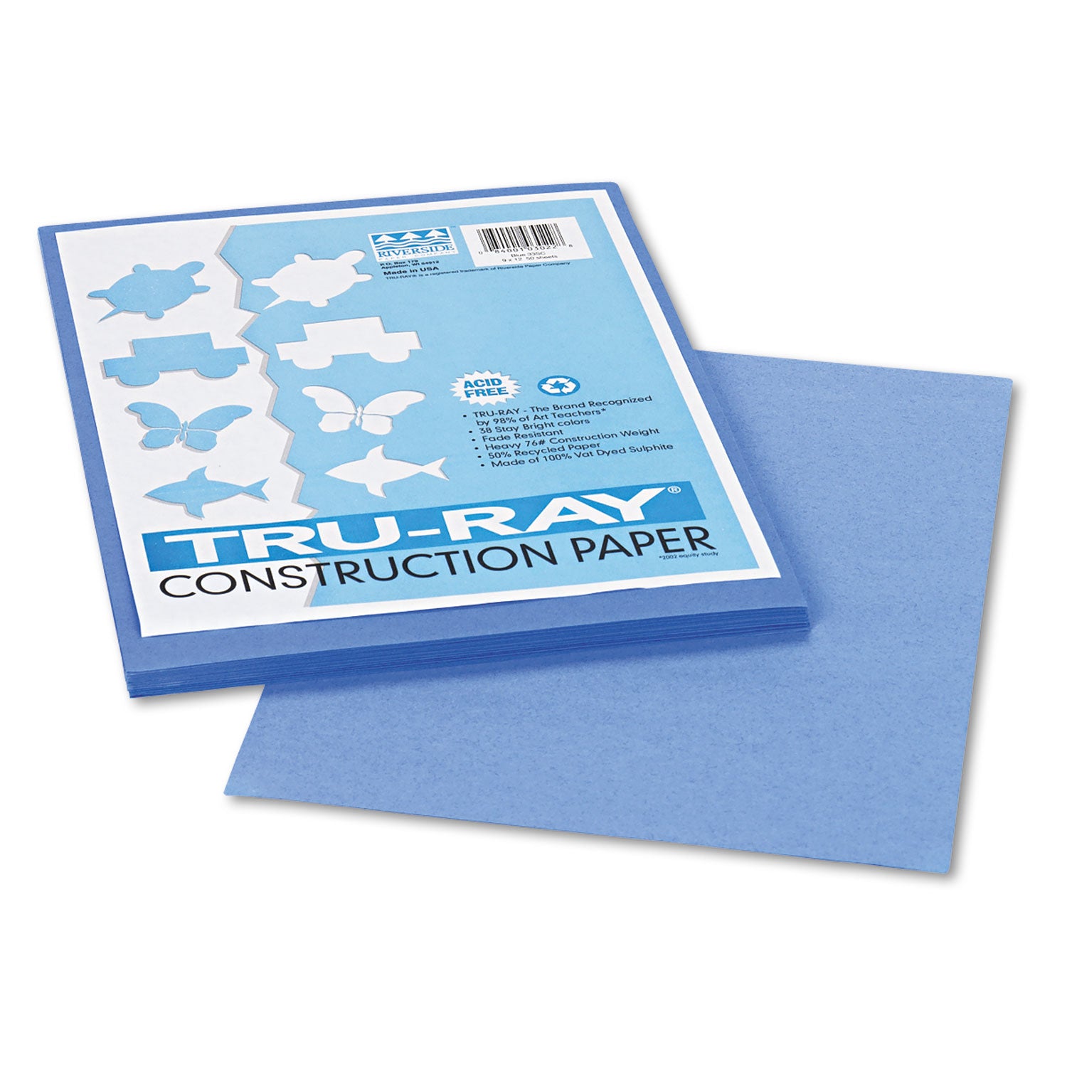 Tru-Ray Construction Paper, 76 lb Text Weight, 9 x 12, Blue, 50/Pack - 