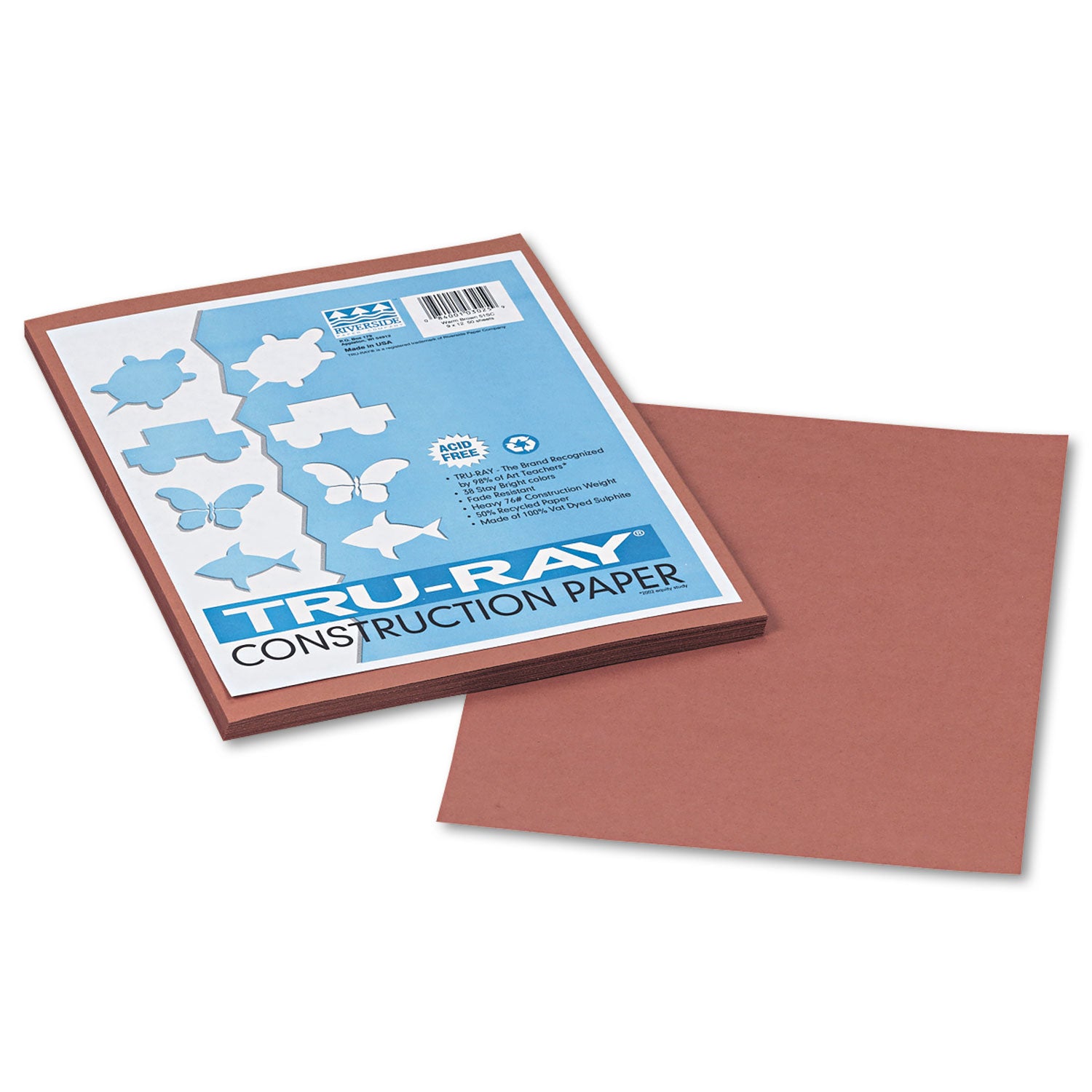 Tru-Ray Construction Paper, 76 lb Text Weight, 9 x 12, Warm Brown, 50/Pack - 