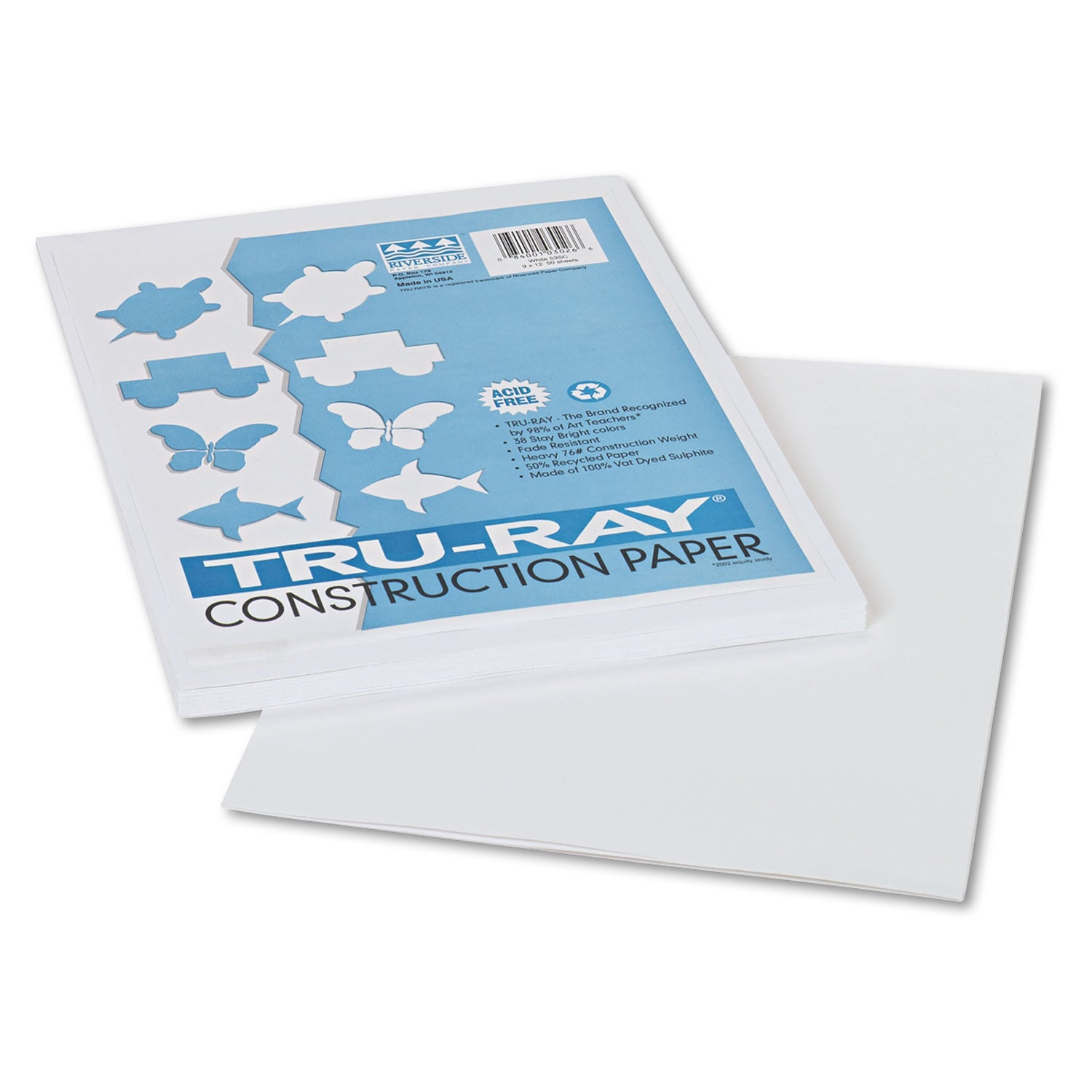 Tru-Ray Construction Paper, 76 lb Text Weight, 9 x 12, White, 50/Pack - 