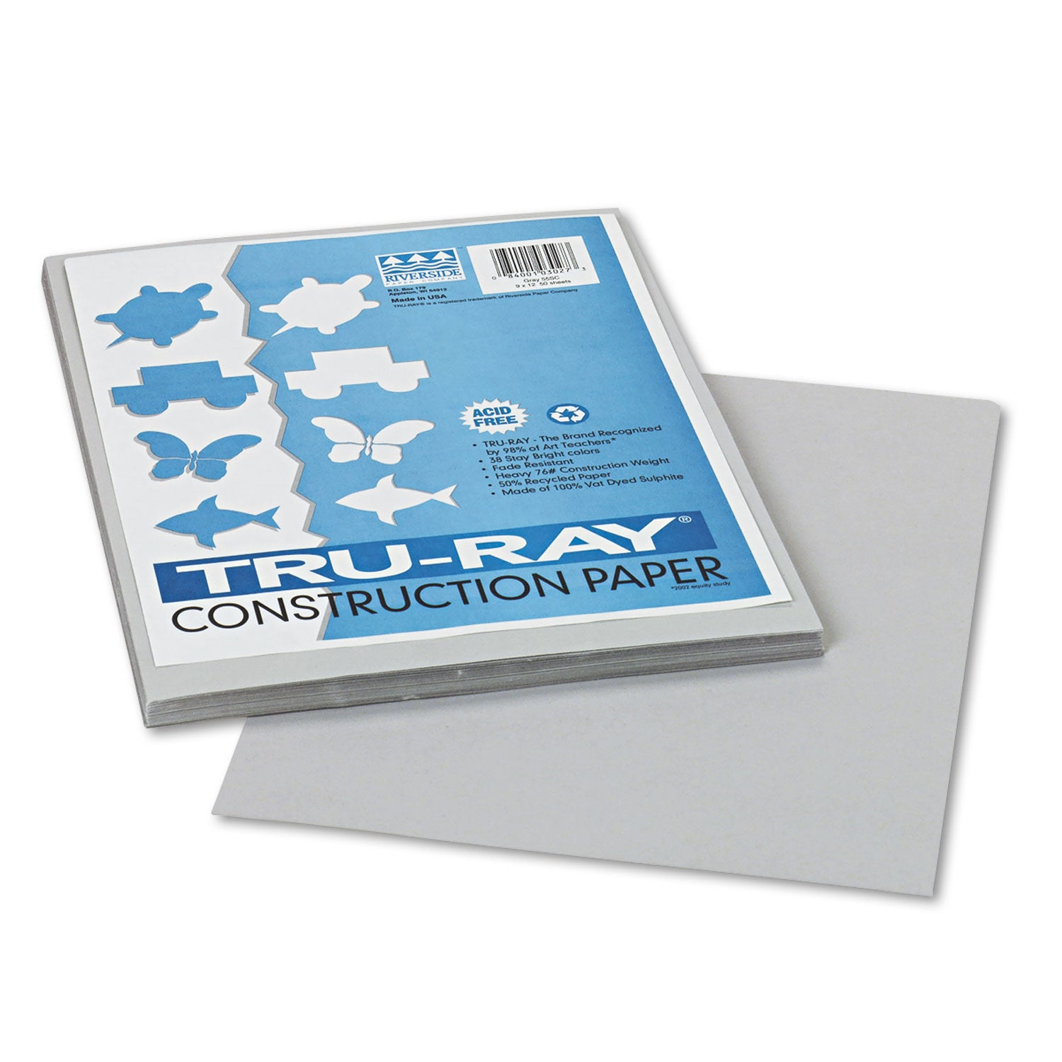Tru-Ray Construction Paper, 76 lb Text Weight, 9 x 12, Gray, 50/Pack - 
