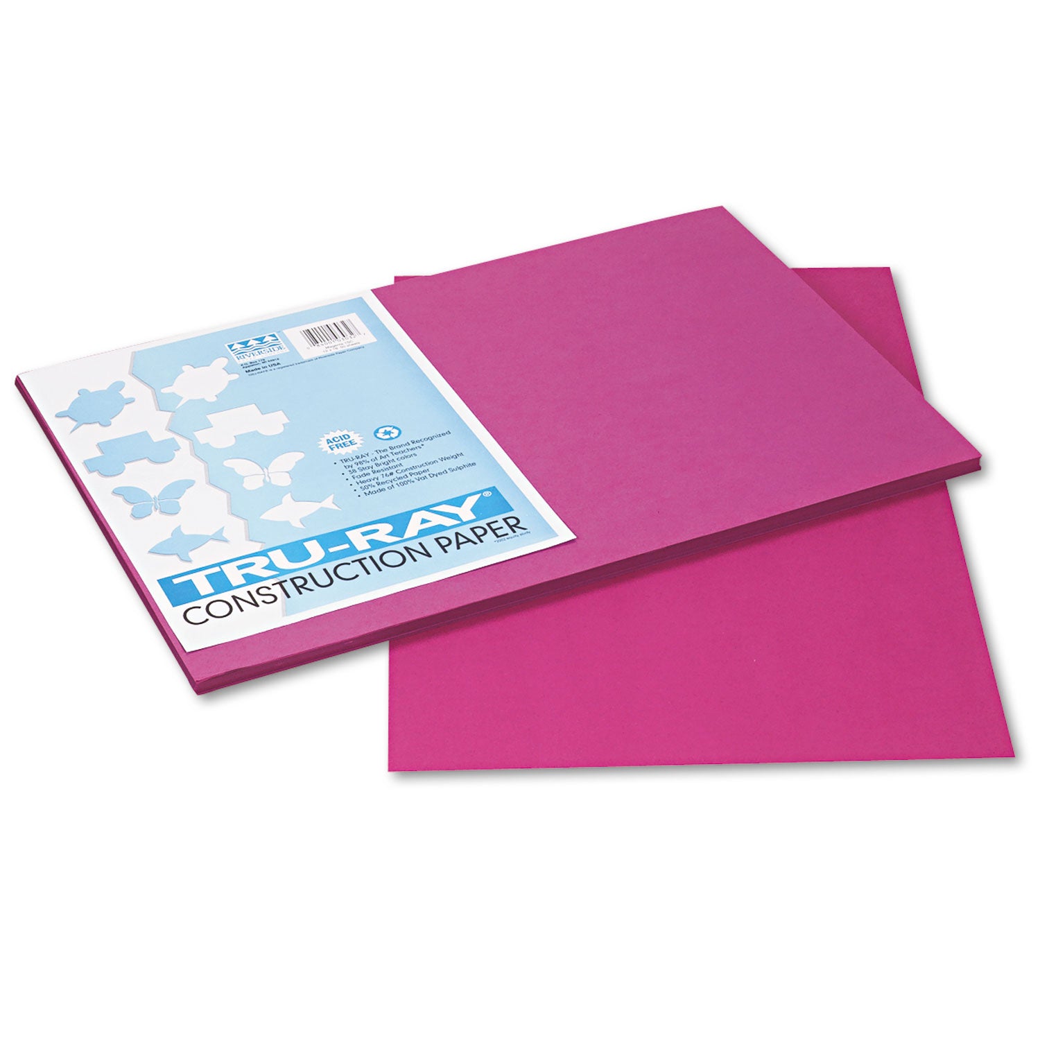 Tru-Ray Construction Paper, 76 lb Text Weight, 12 x 18, Magenta, 50/Pack - 