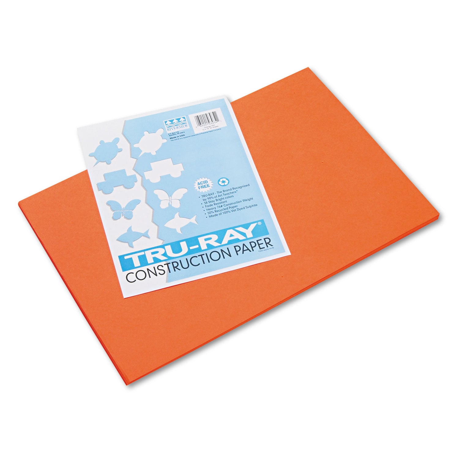 Tru-Ray Construction Paper, 76 lb Text Weight, 12 x 18, Orange, 50/Pack - 
