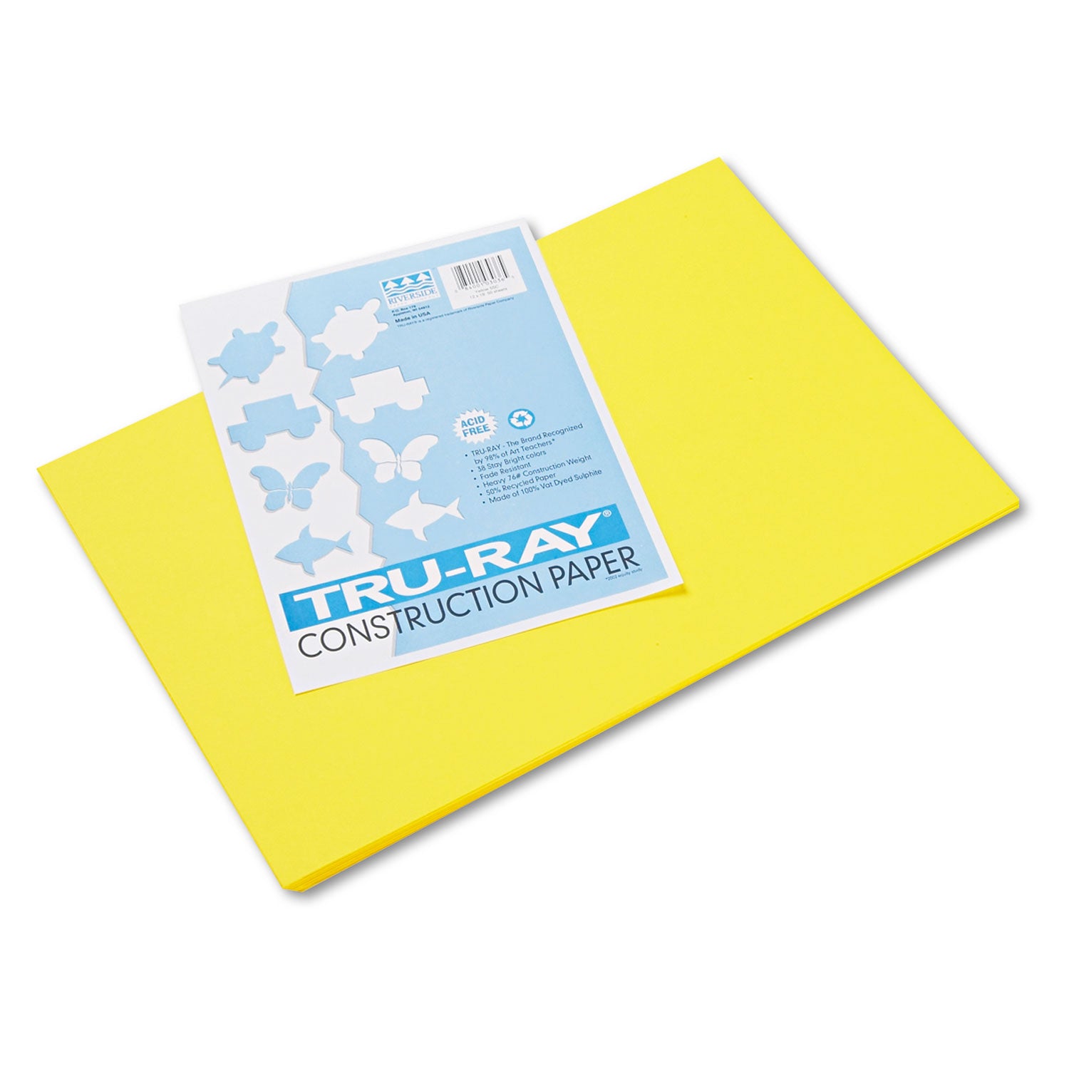 Tru-Ray Construction Paper, 76 lb Text Weight, 12 x 18, Yellow, 50/Pack - 