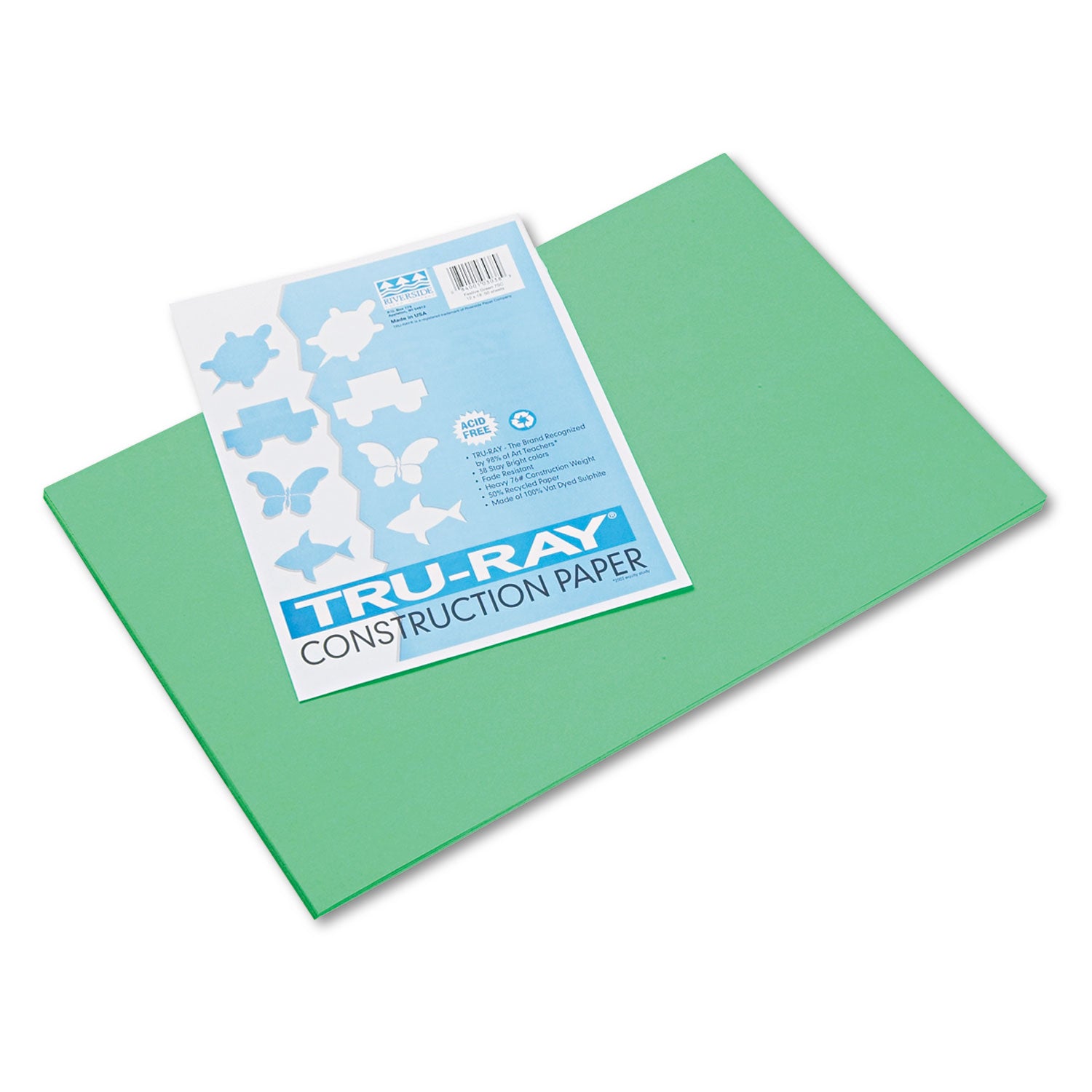 Tru-Ray Construction Paper, 76 lb Text Weight, 12 x 18, Festive Green, 50/Pack - 