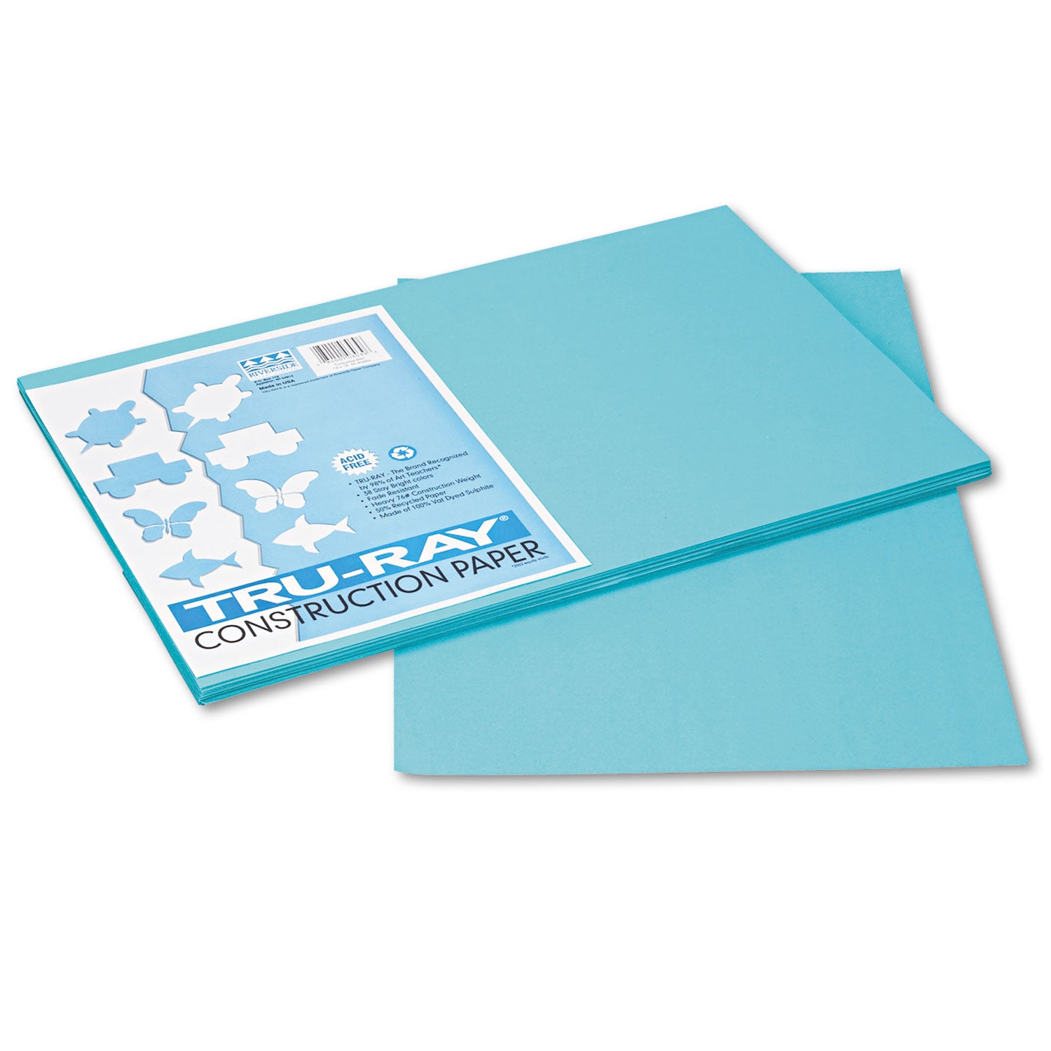 Tru-Ray Construction Paper, 76 lb Text Weight, 12 x 18, Turquoise, 50/Pack - 