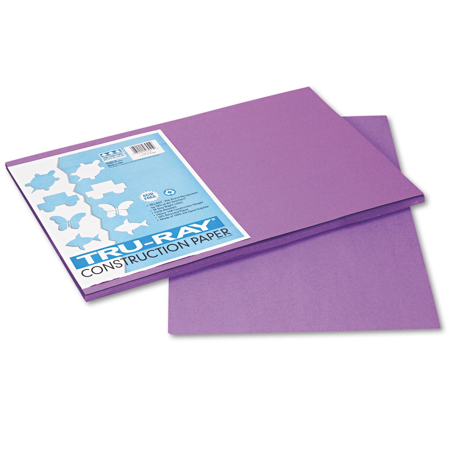 Tru-Ray Construction Paper, 76 lb Text Weight, 12 x 18, Violet, 50/Pack - 