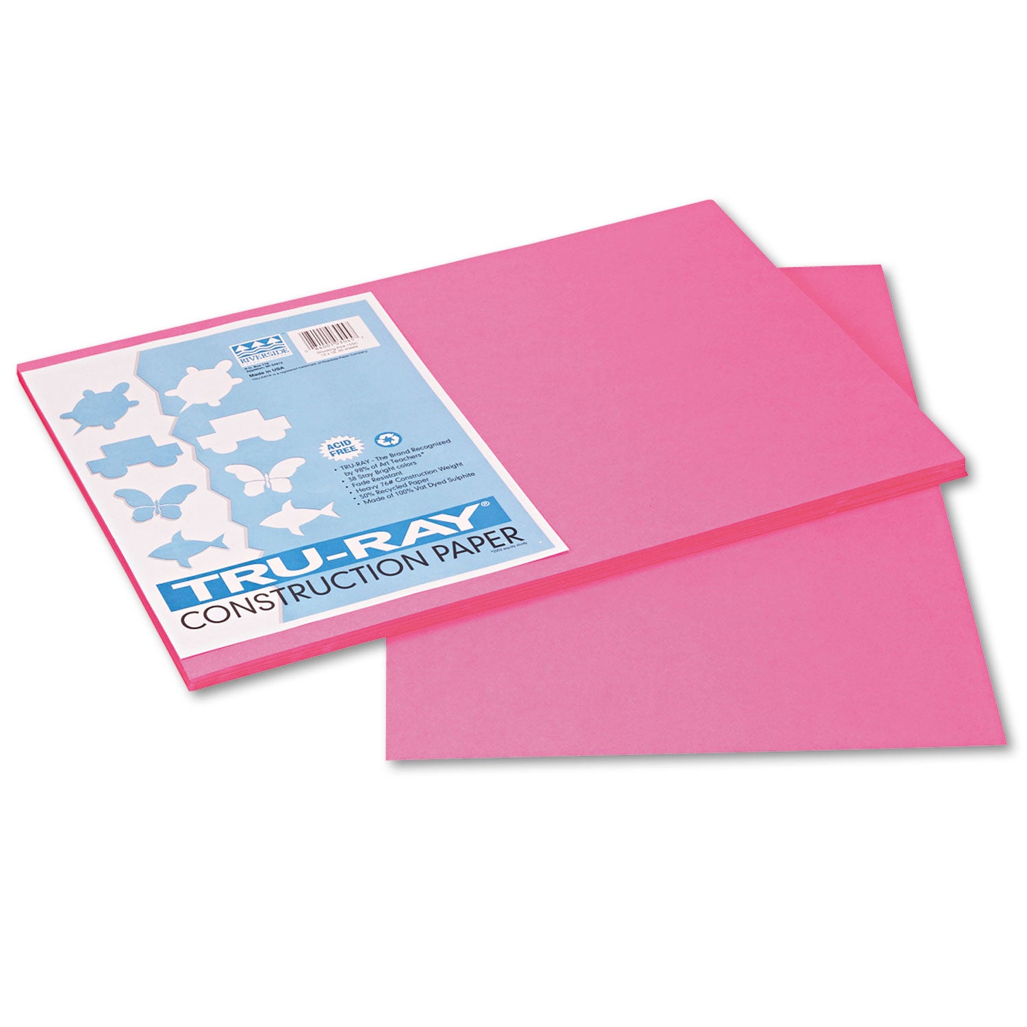 Tru-Ray Construction Paper, 76 lb Text Weight, 12 x 18, Shocking Pink, 50/Pack - 