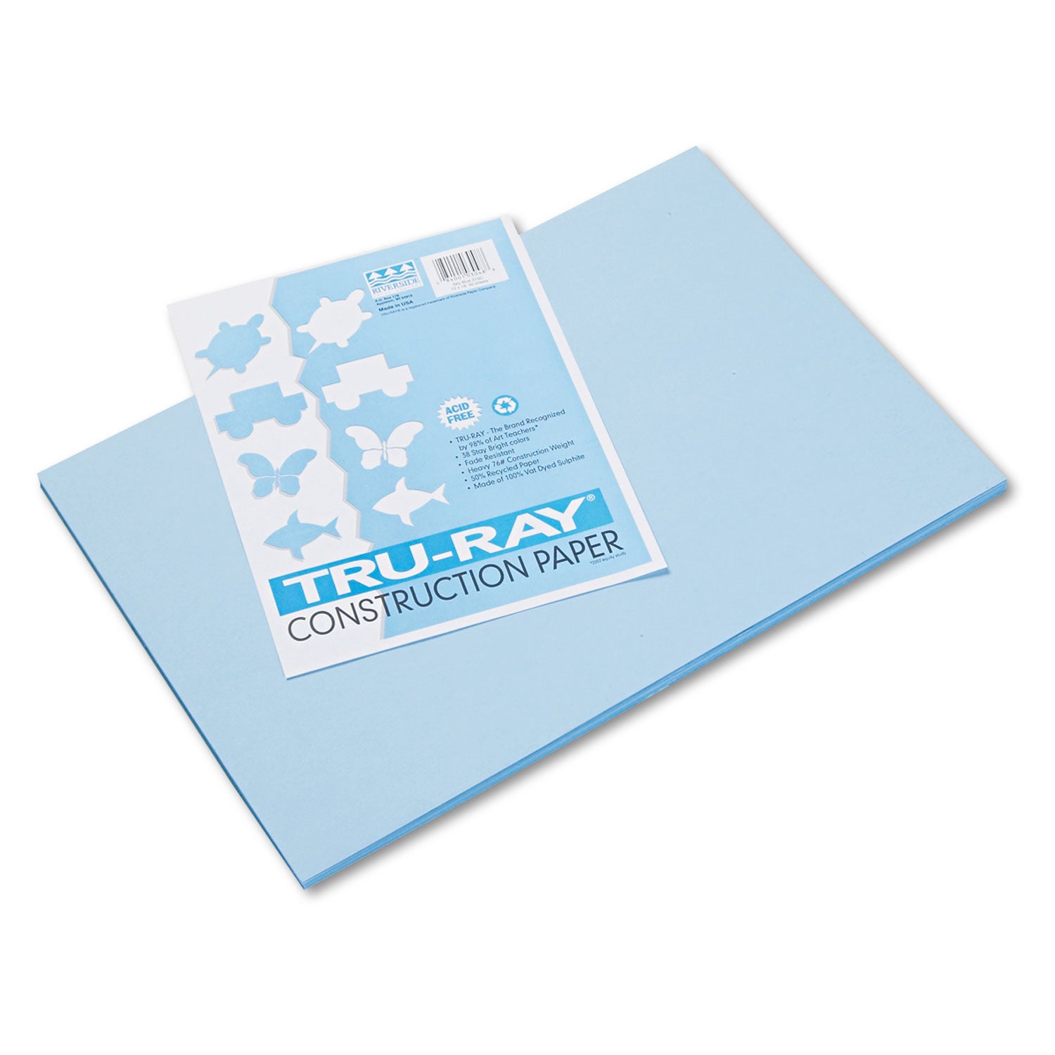 Tru-Ray Construction Paper, 76 lb Text Weight, 12 x 18, Sky Blue, 50/Pack - 