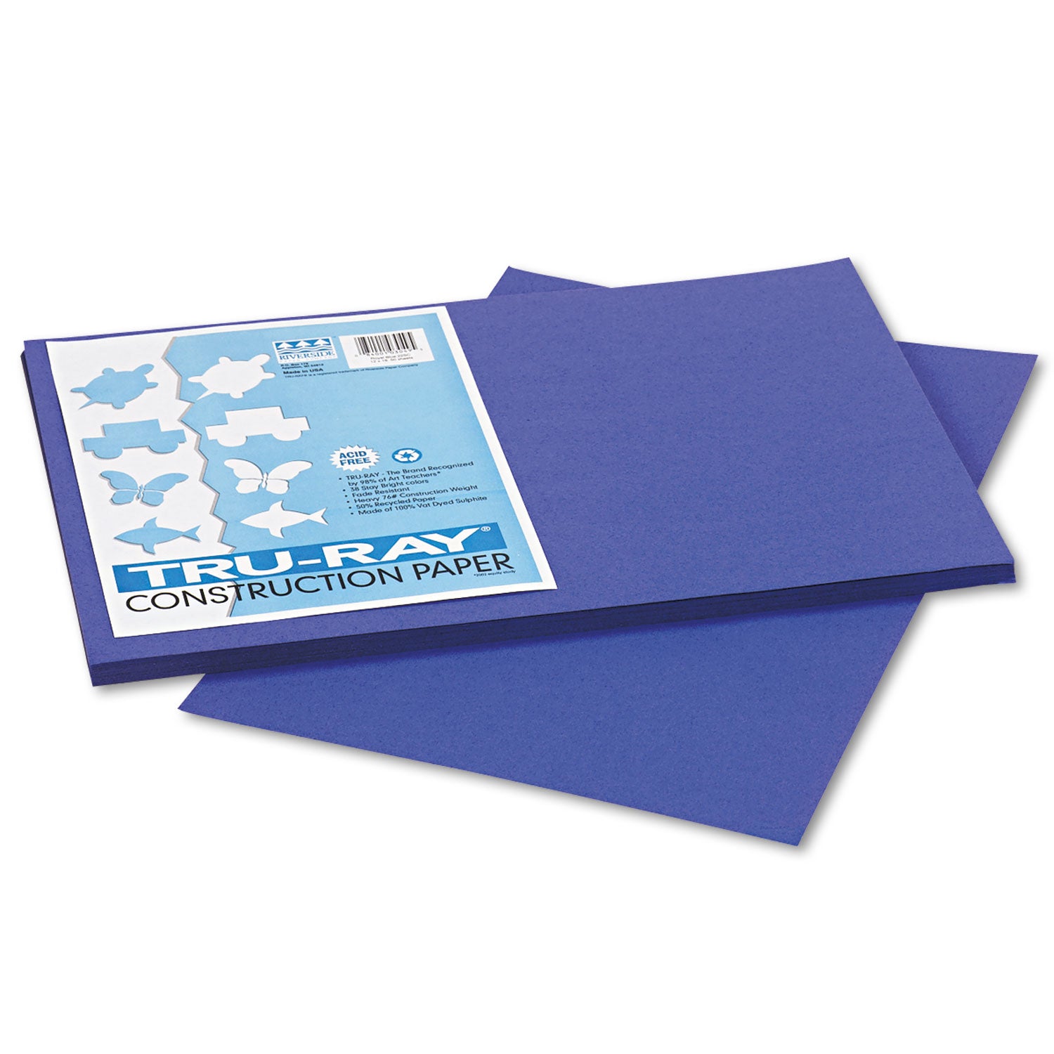 Tru-Ray Construction Paper, 76 lb Text Weight, 12 x 18, Royal Blue, 50/Pack - 