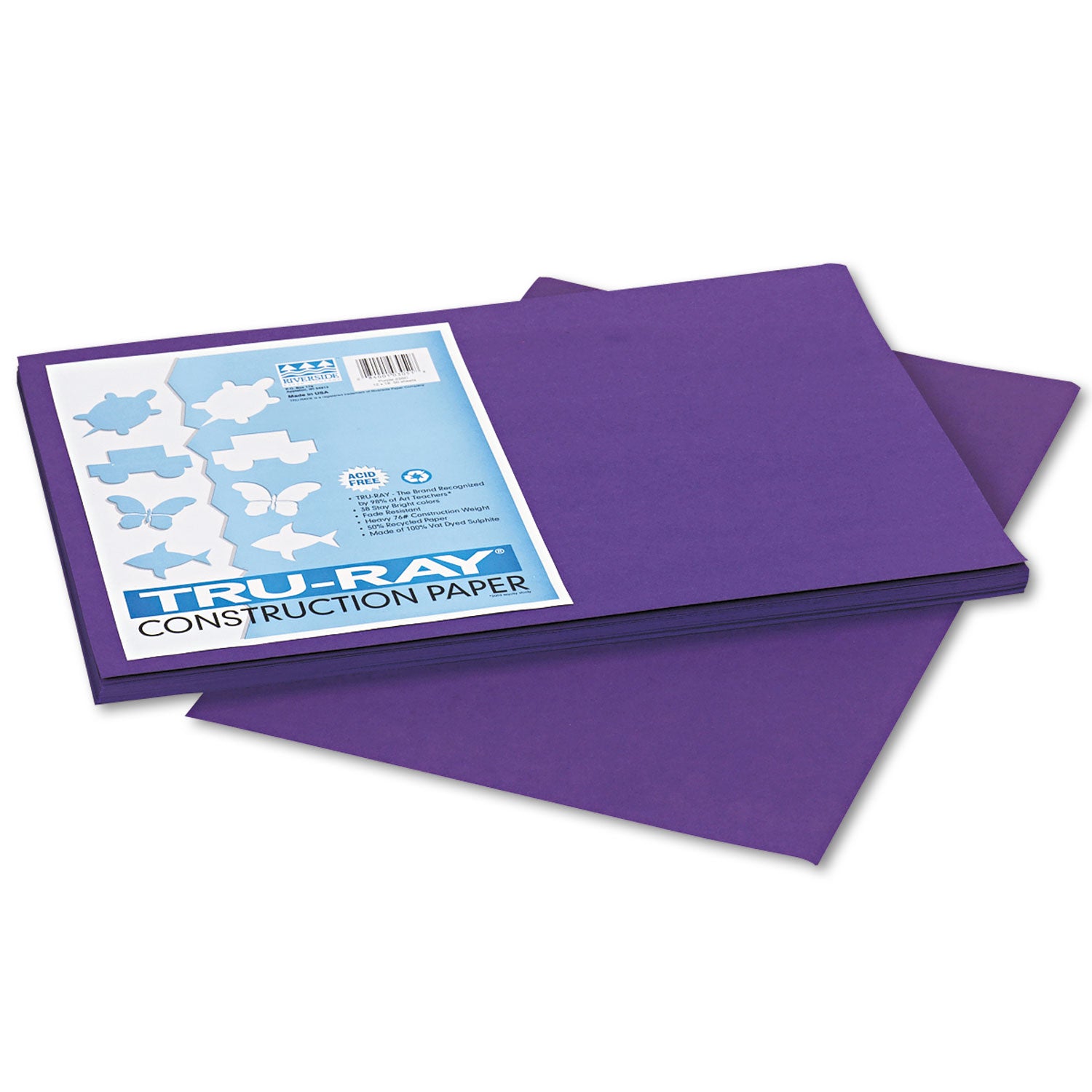 Tru-Ray Construction Paper, 76 lb Text Weight, 12 x 18, Purple, 50/Pack - 